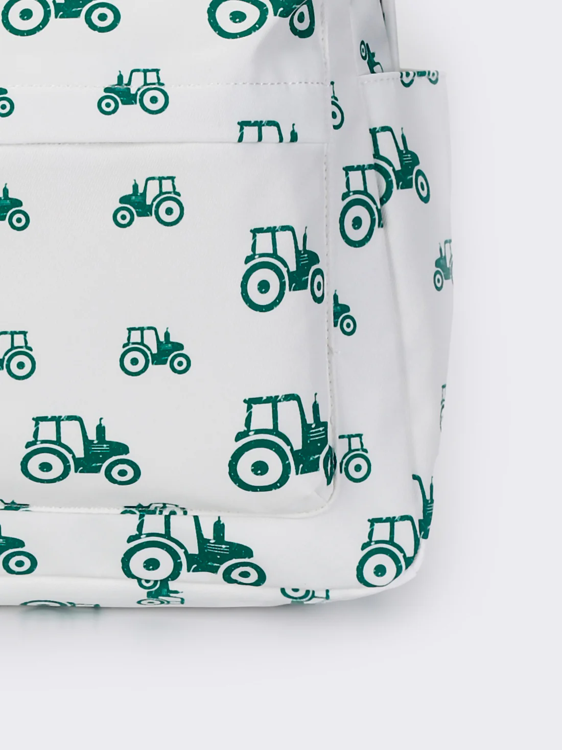green tractor print kids backpack white bag