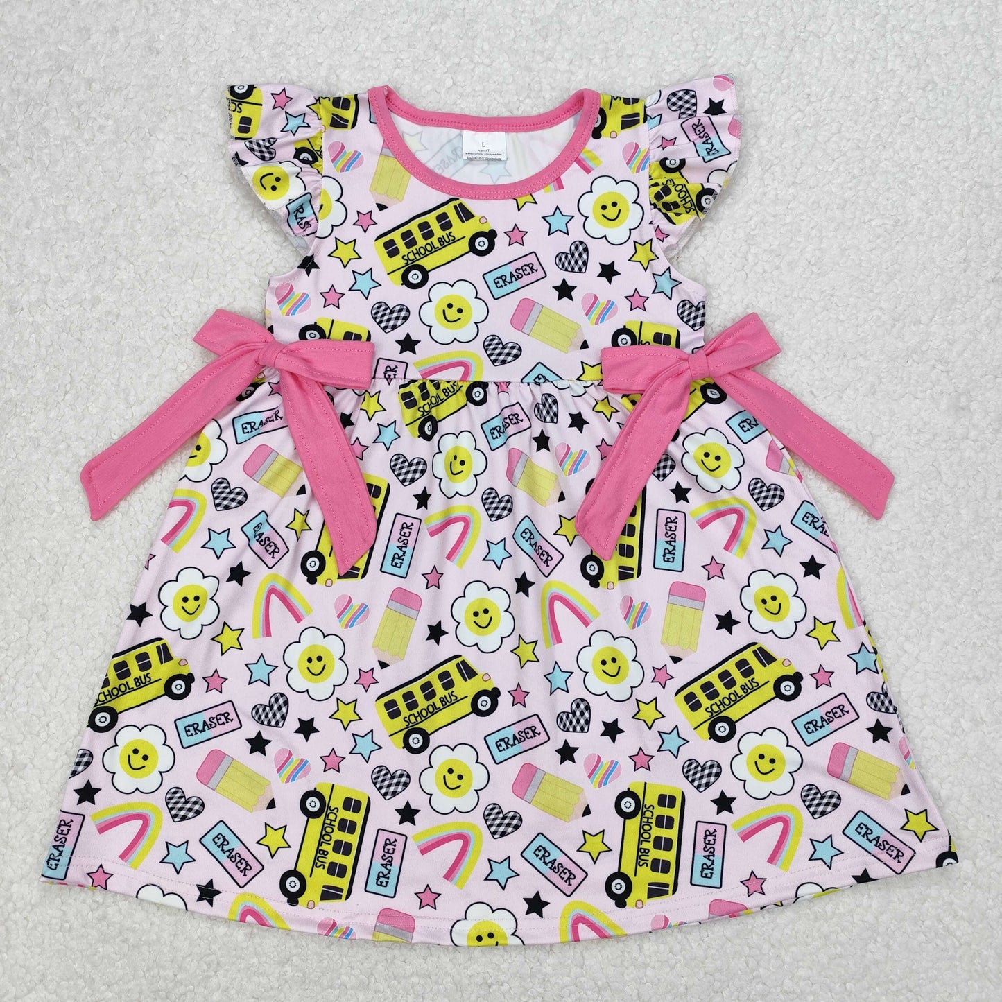 star bus pencil print girl back to school dress