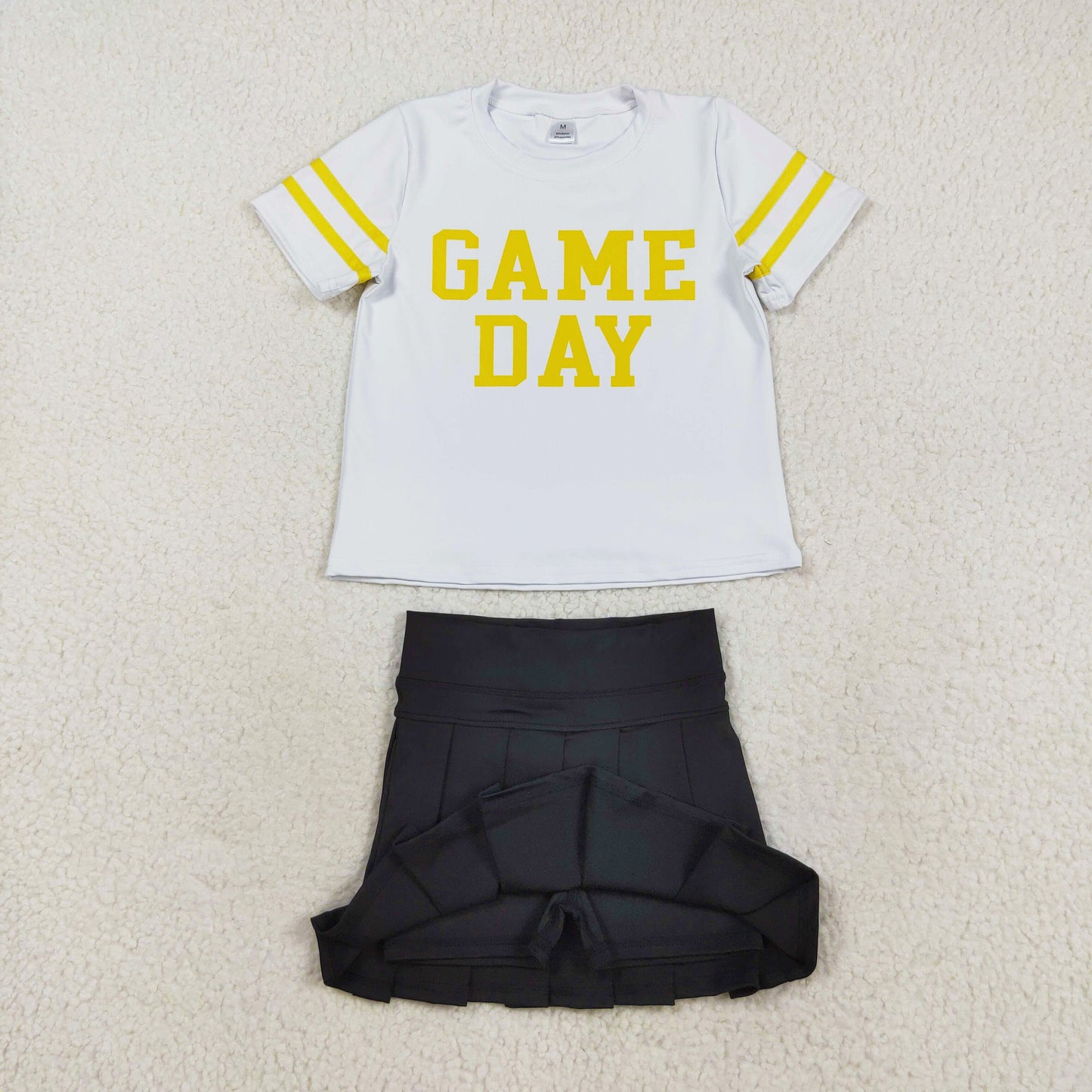 Yellow White Digital Game Day Pleated Skirts Set