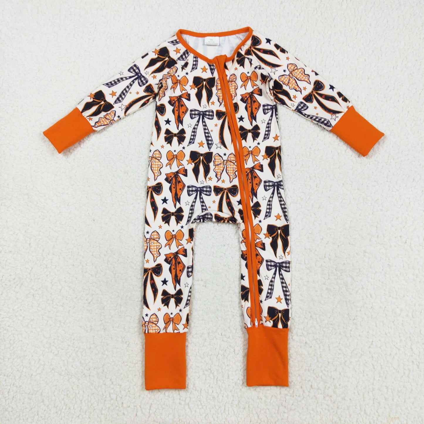 long sleeve orange Halloween bows zip sleeper