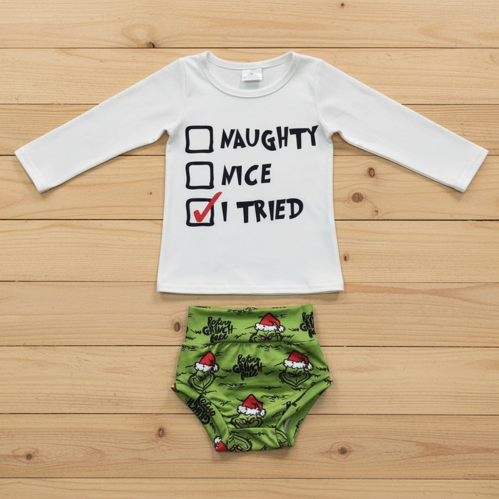 i tried christmas grinch bummie set