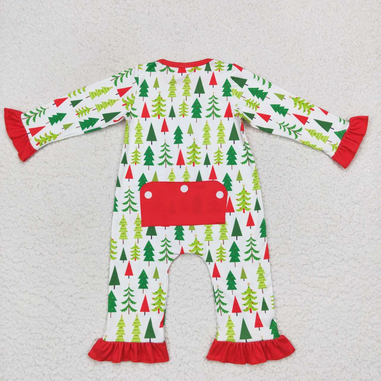 baby girl christmas tree ruffle sleeper PJ
