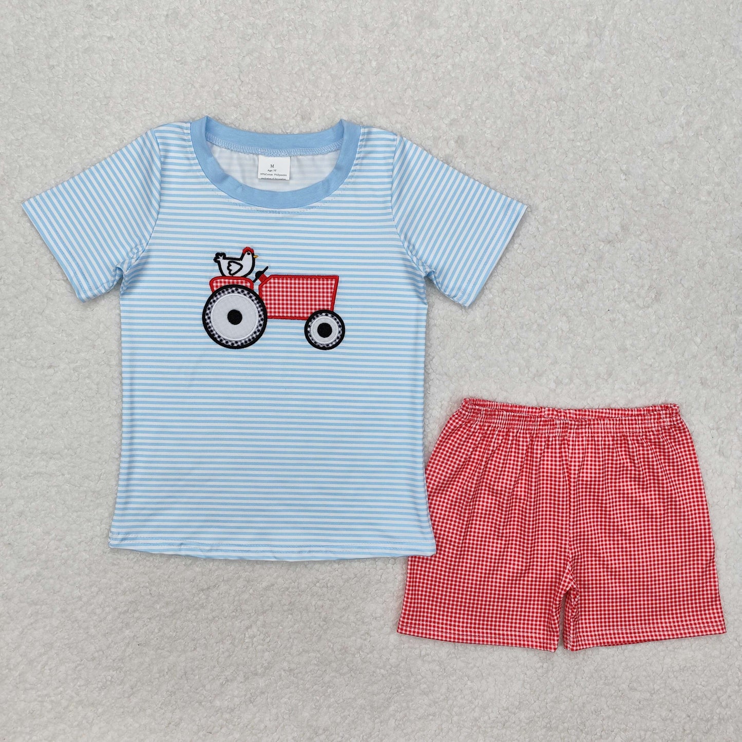 chicken tractor embroidery baby boy shorts set