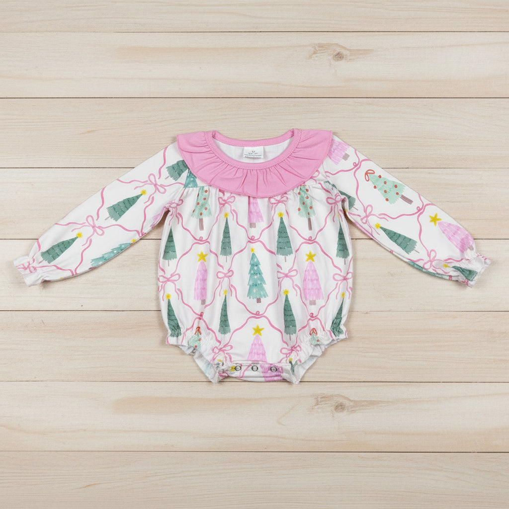 long sleeve Christmas tree baby girl bubble
