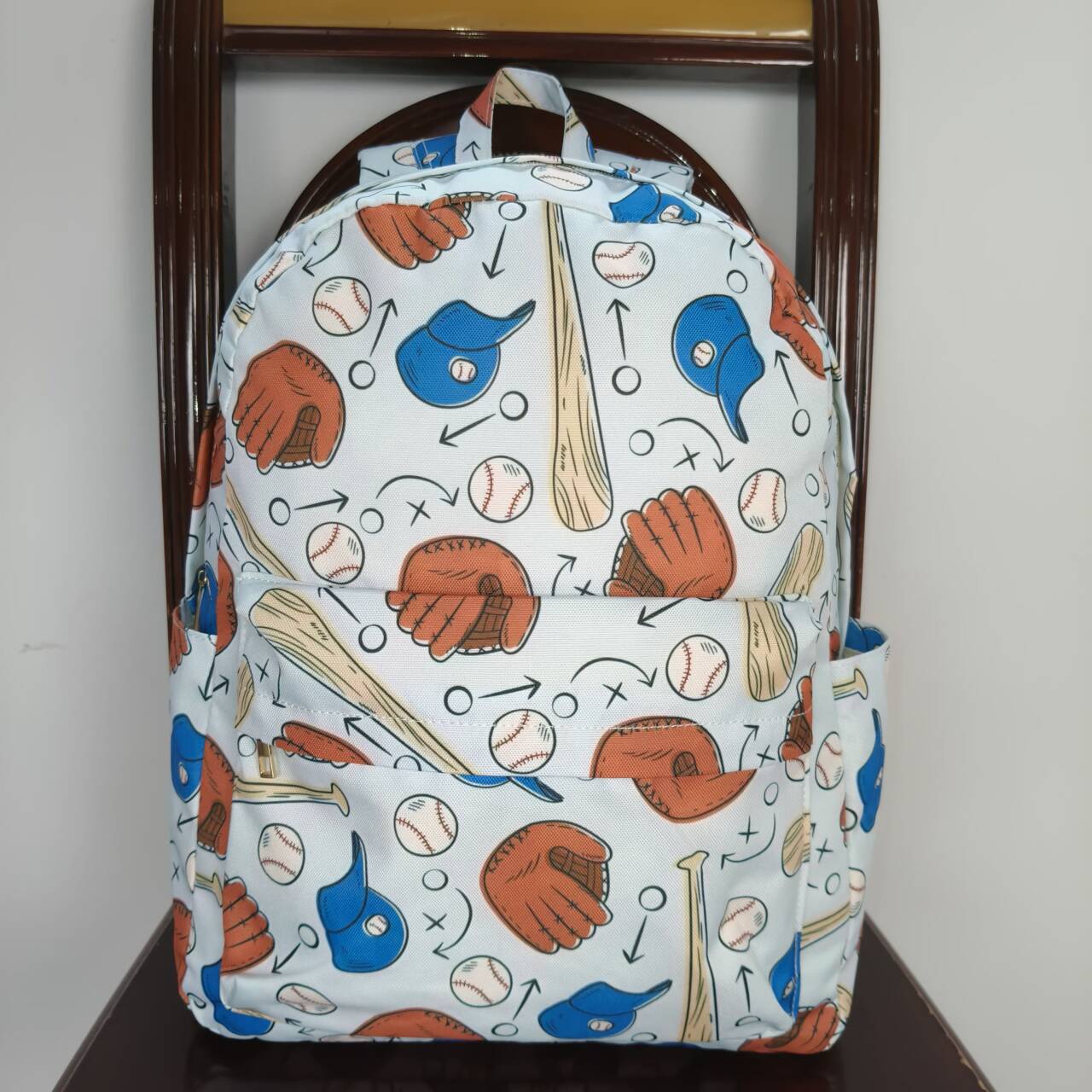 Baseball print kids school backpack bag