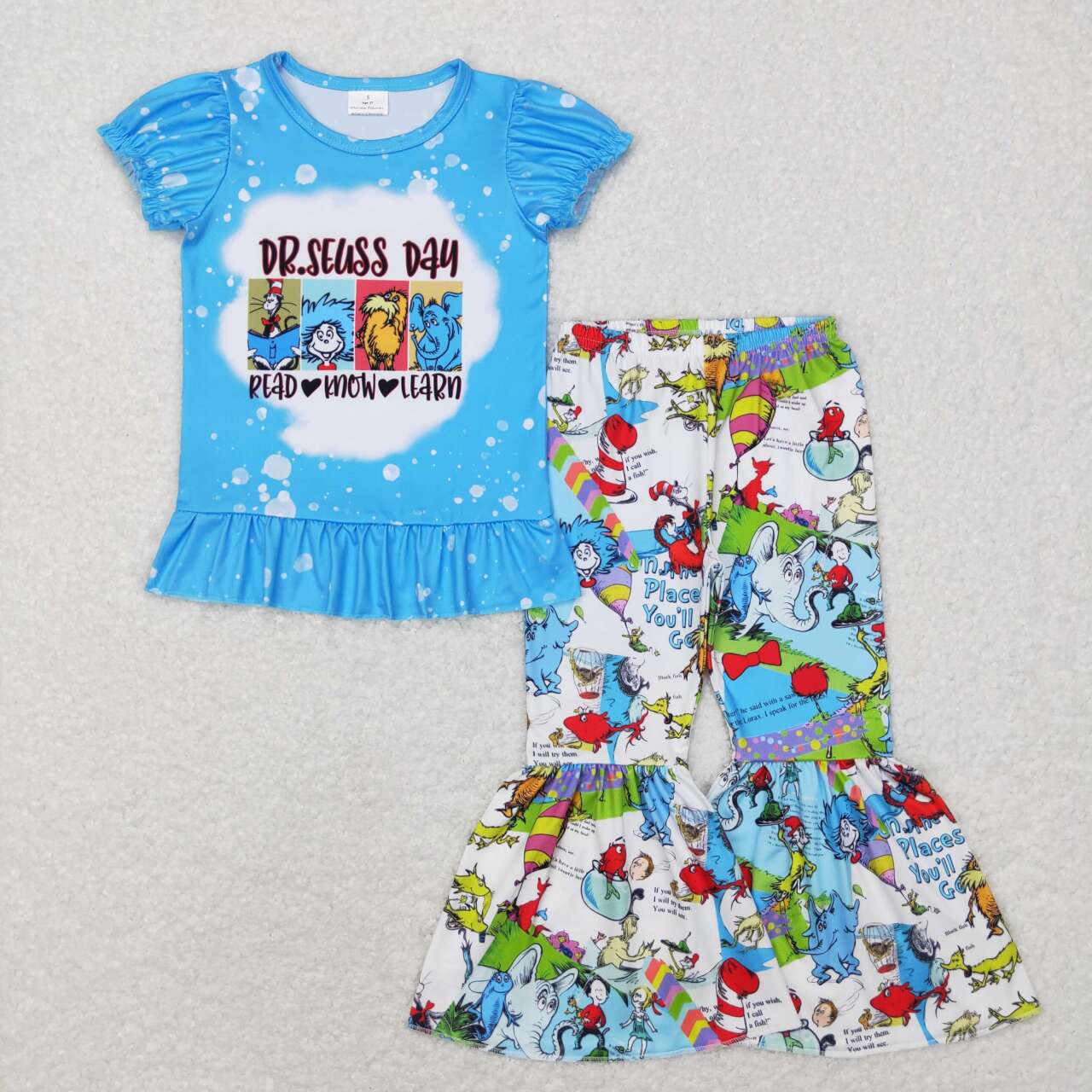 short sleeve blue dr seuss outfit girls clothing MiniSoulBoutiqueClothing