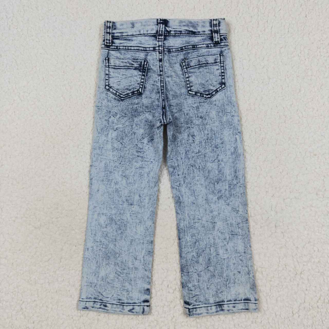 Light blue straight denim pants kids girl jeans with hole
