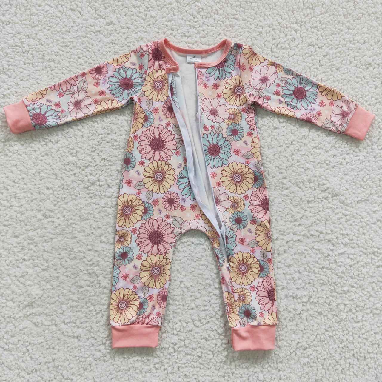 flower pink girls zipper romper