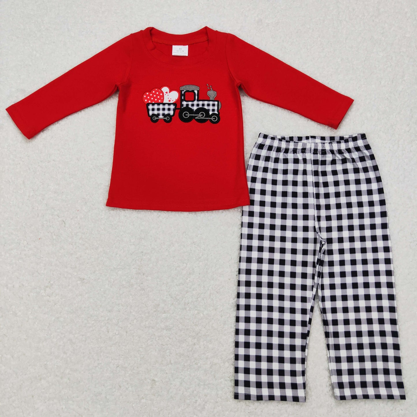 boy valentine heart truck embroidery pants set