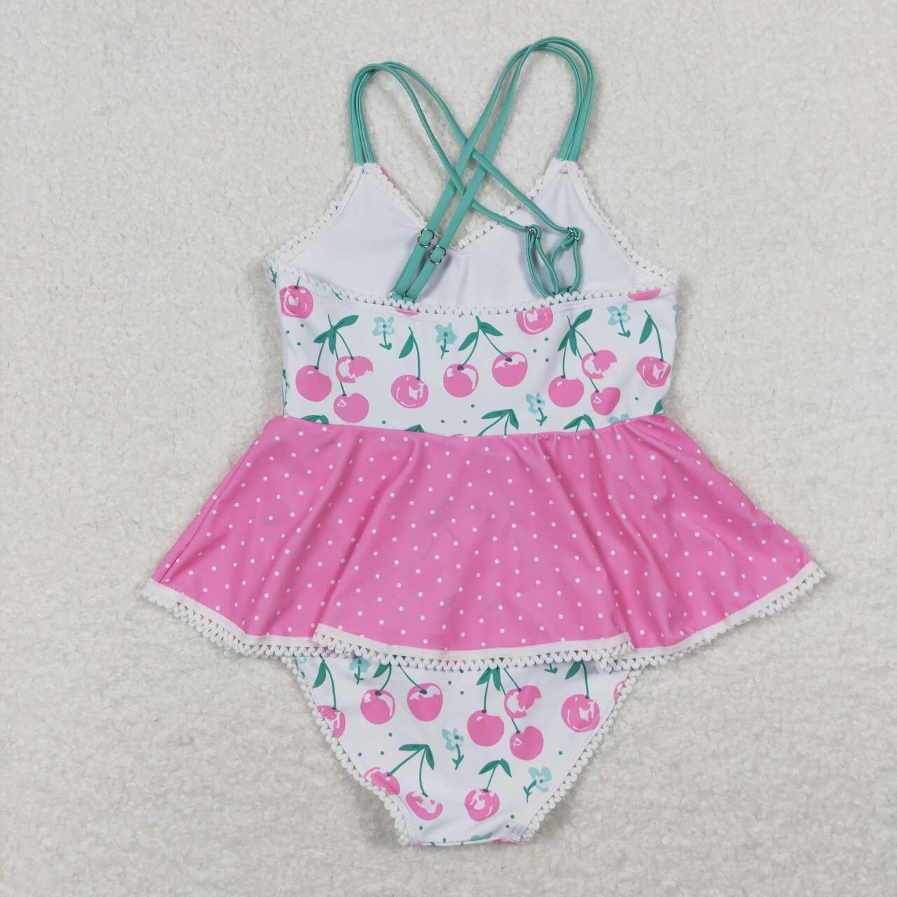 girl one piece swimsuit pink cherry swimwear
