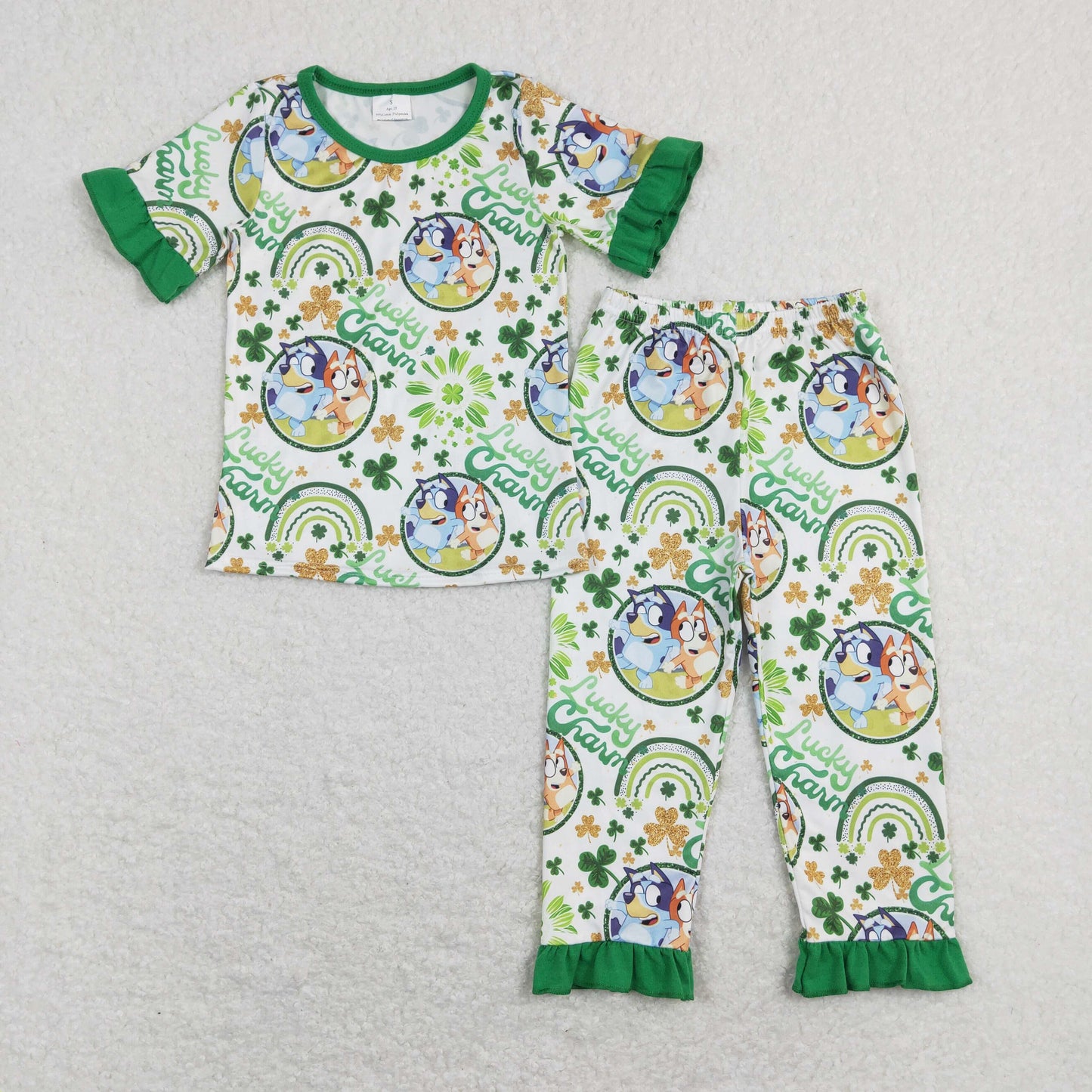 girl green short sleeve luckey charm dog pajama