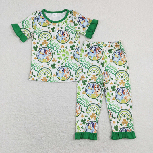 girl green short sleeve luckey charm dog pajama