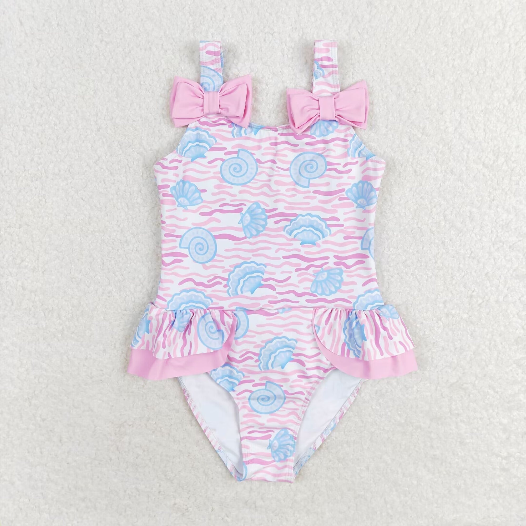 wave shell print pink one piece swimsuit