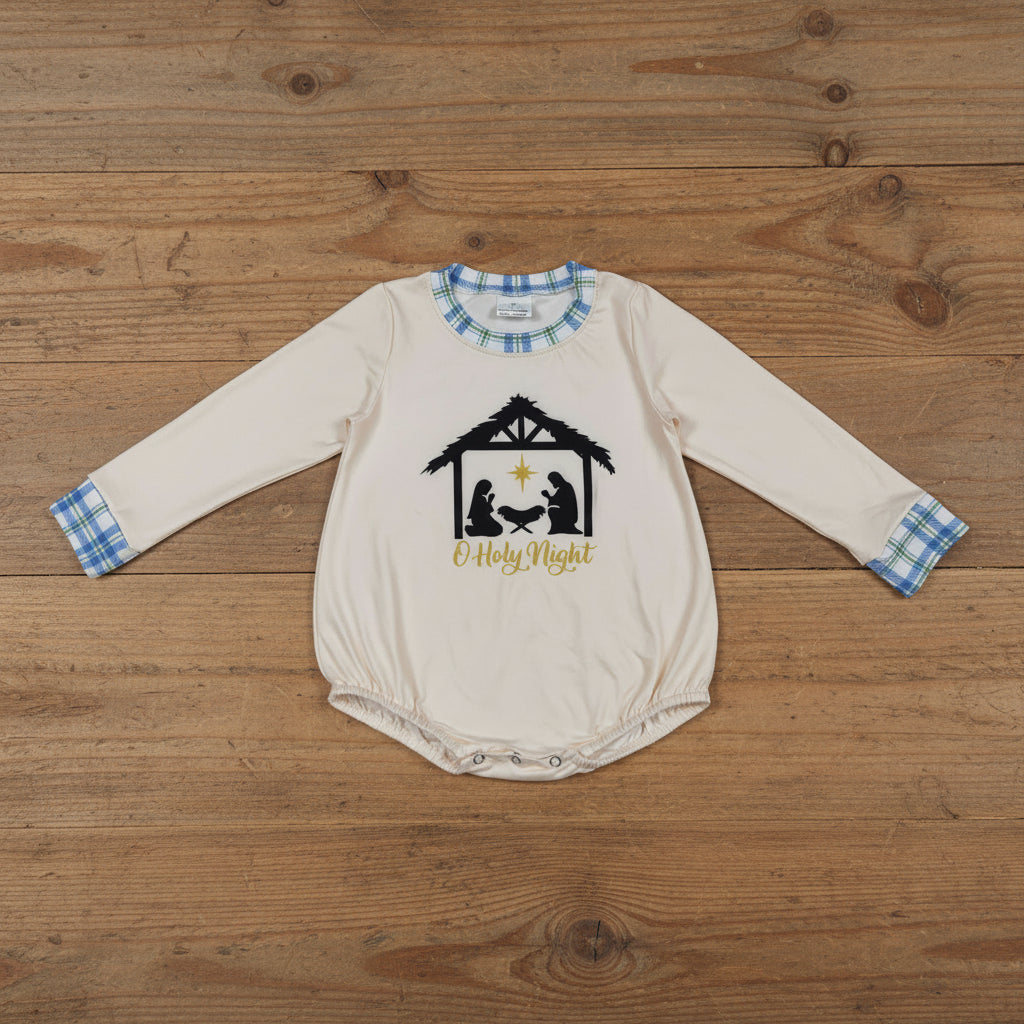 long sleeve holy night nativity print baby boy bubble