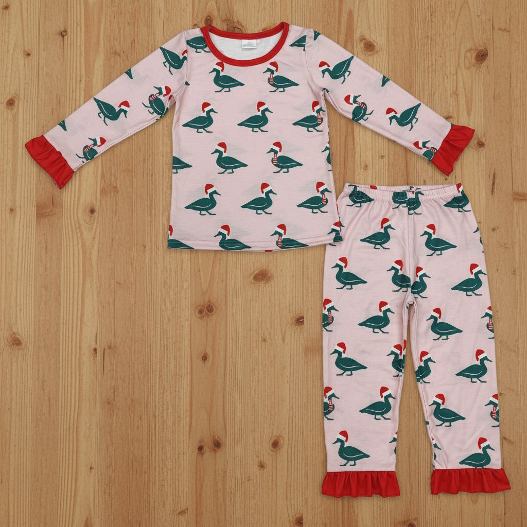 baby girl santa duck Christmas bamboo pajama set