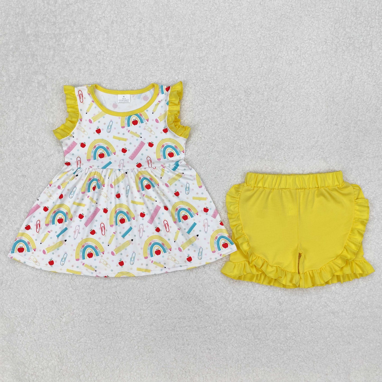 yellow pencil apple print set girls back to school outfit