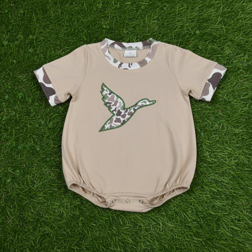 short sleeve camo mallard embroidery boy bubble baby clothes