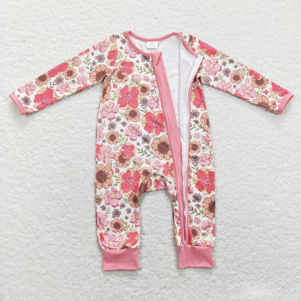 long sleeve baby girl flower print zip sleeper