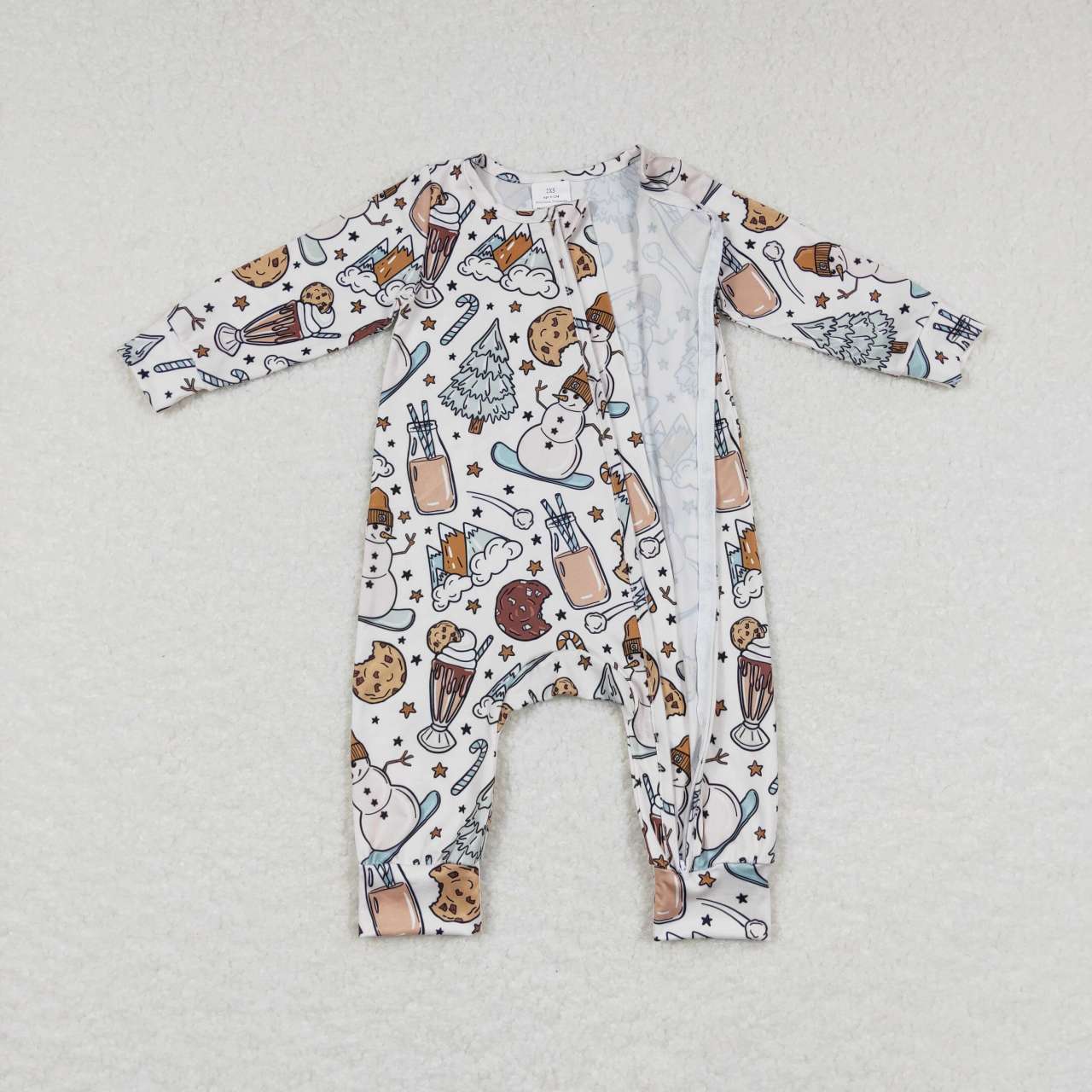 unisex baby christmas zip romper milk snowman biscuit fabric