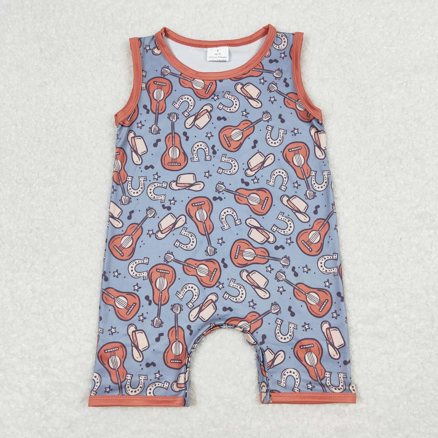 guitar print cowboy tank romper