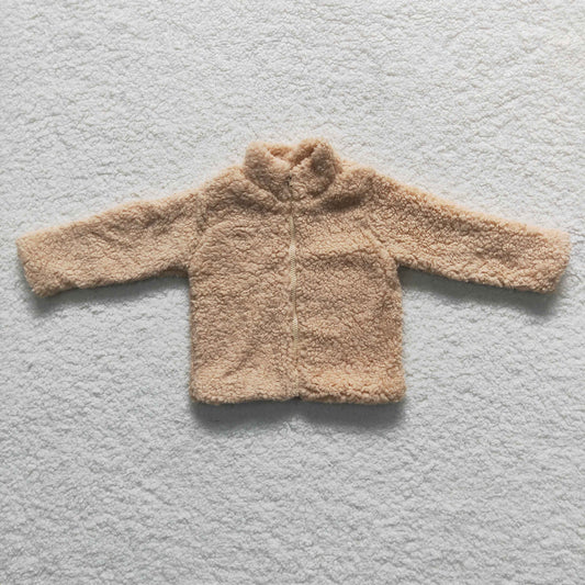 light Khaki zip sherap coat kids clothing