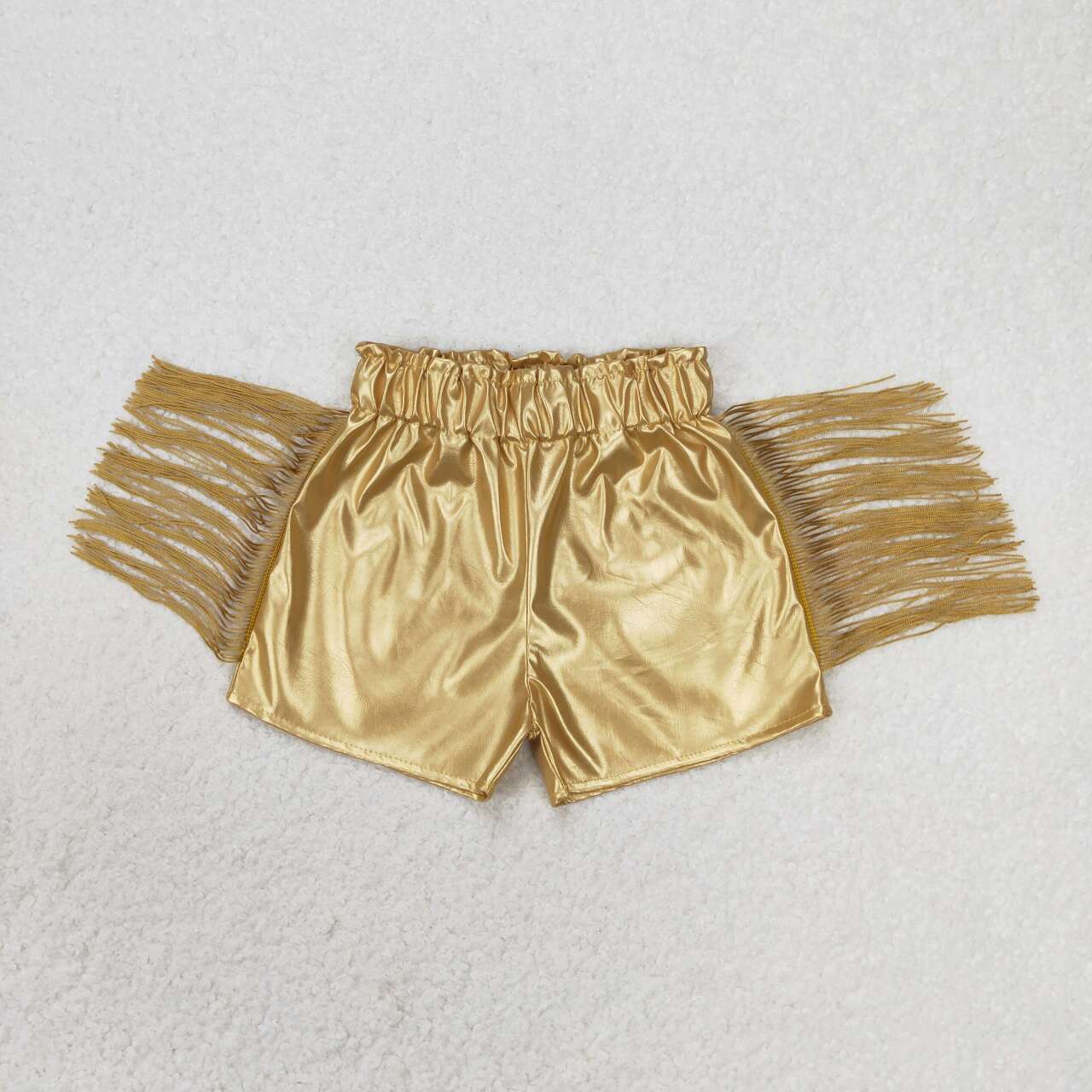 gold leather fringe shorts