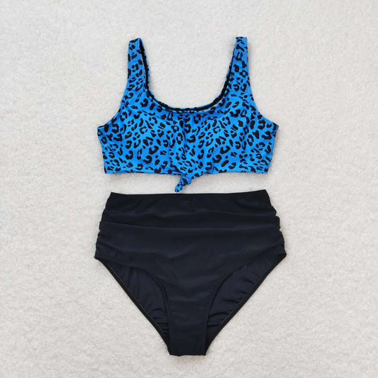 adult clothes woman two piece swimsuit bikini blue leopard