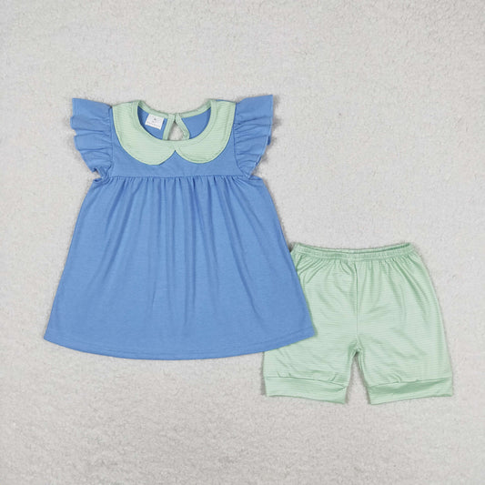 blue green girl shorts set summer clothing
