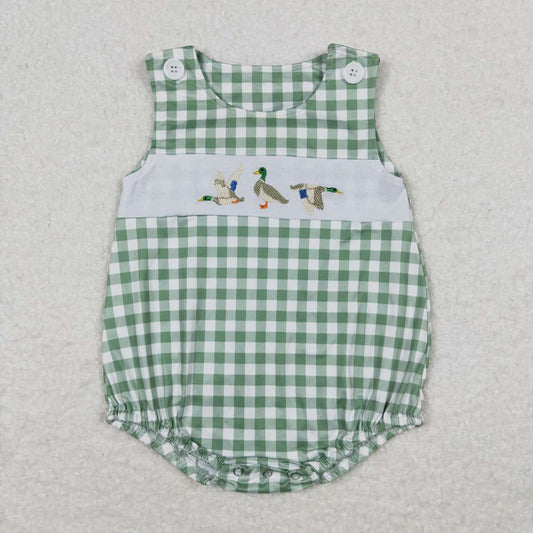 baby boy green plaid duck embroidery tank bubble