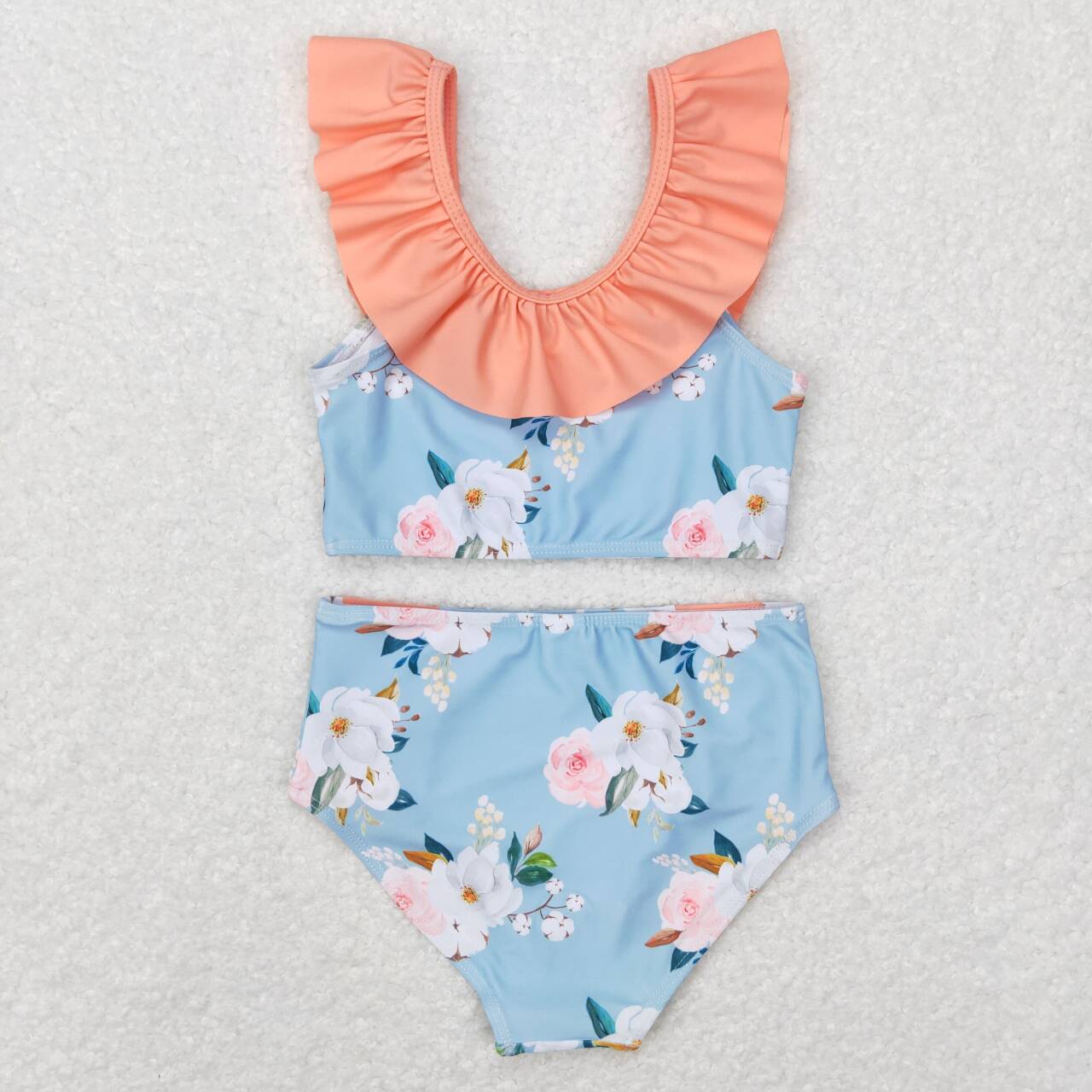 2pcs blue flower ruffle swimsuit girls summer clothing