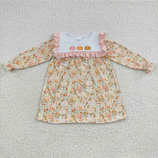 Pumpkin embroidery girl fall dresses