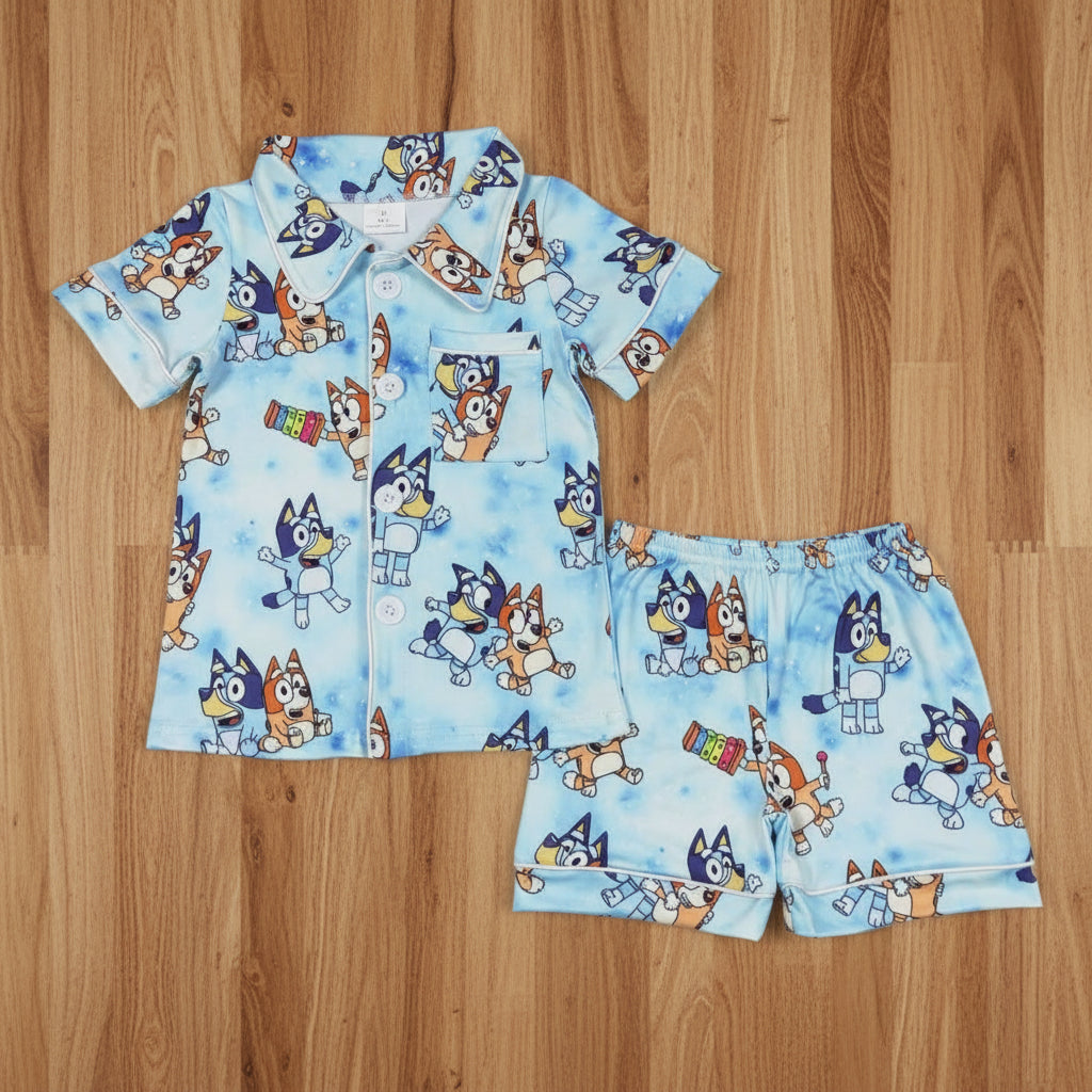 blue blu*y kids button shorts pajama summer sleepwear