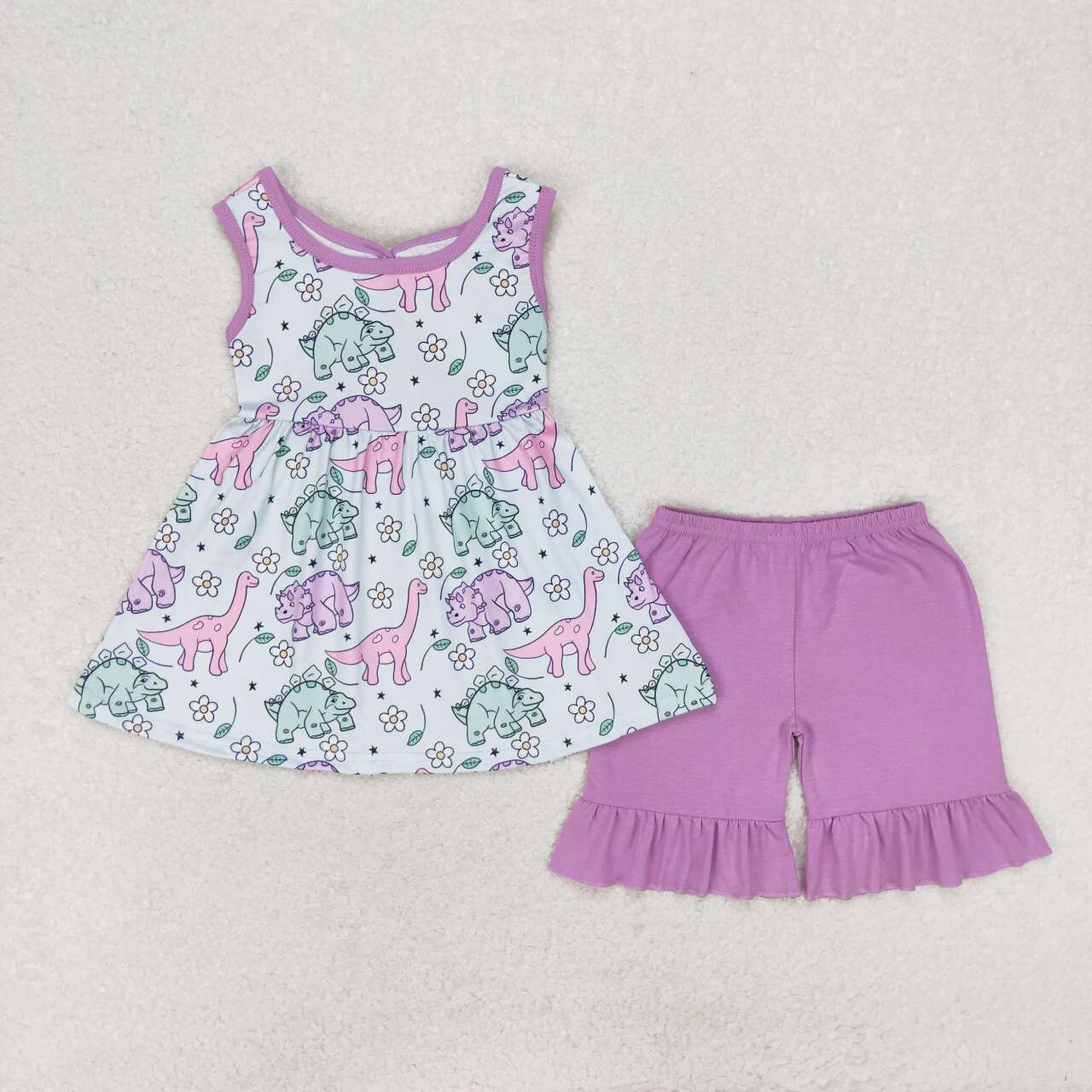 girl dinosaur shorts set purple