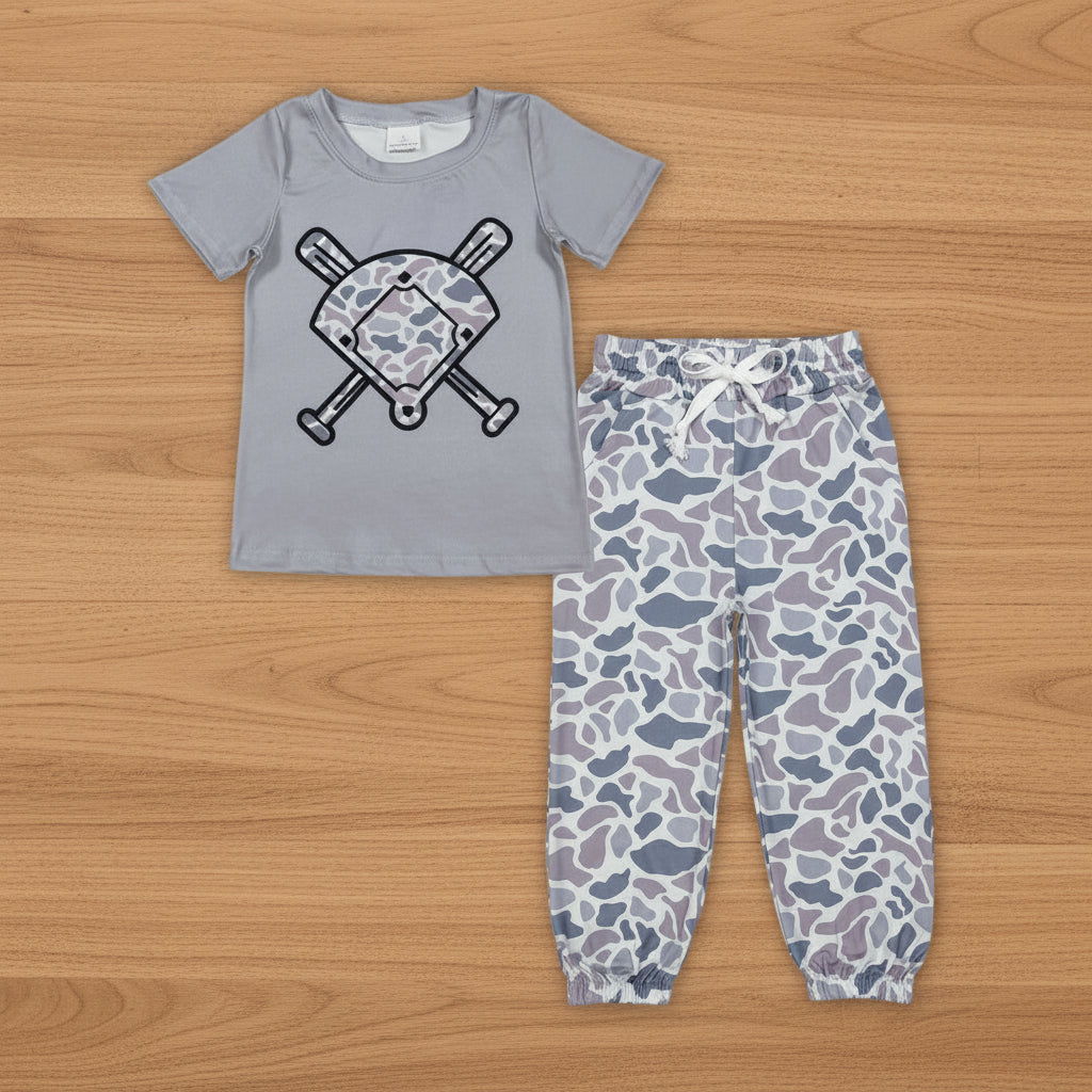 baseball tee camo pants set