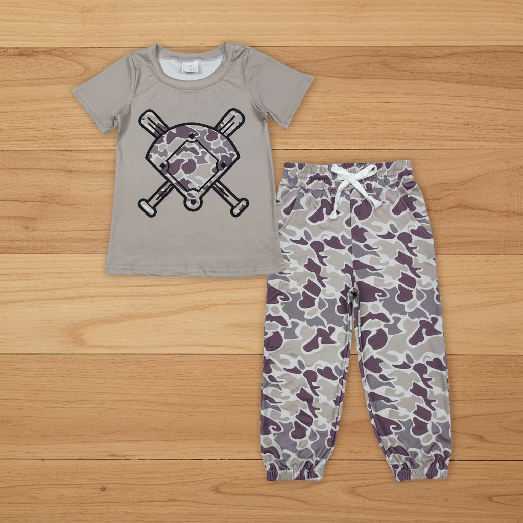baseball tee camo pants set