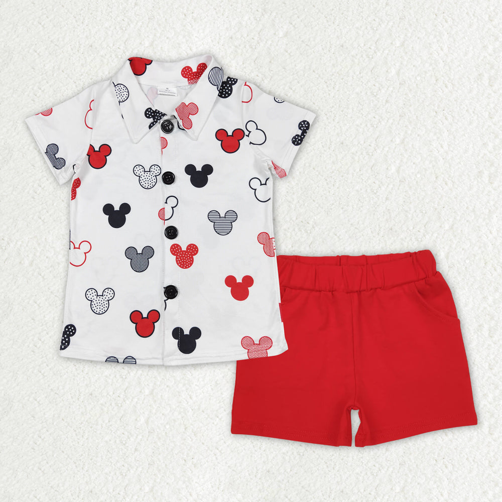 cartoon mouse polo t-shirt shorts set boys clothes