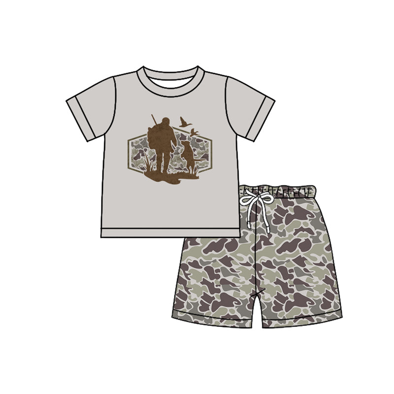 Pre order gone hunting camo shorts set