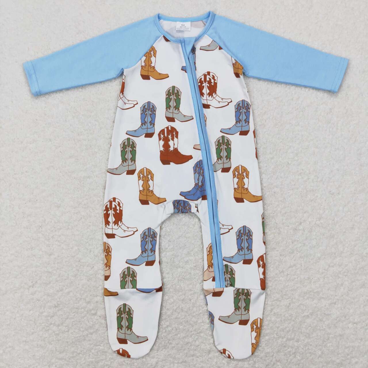 bbay boy blue boots footed zip sleeper