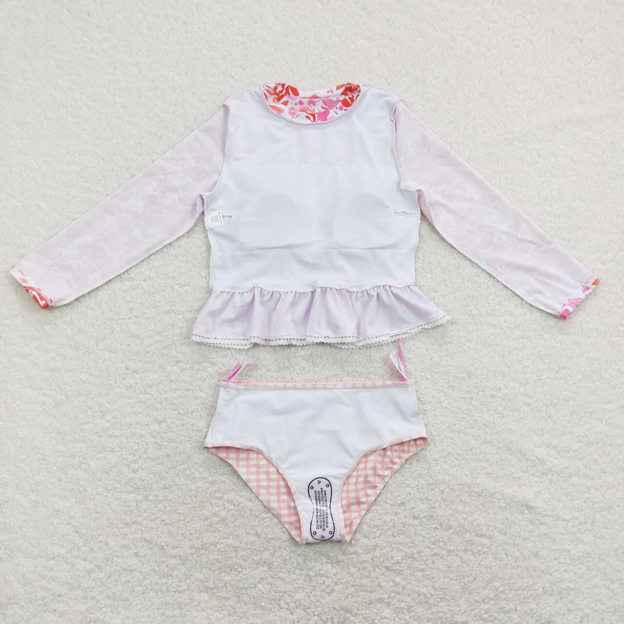 2pcs floral print swimsuit girl long sleeved swim wear
