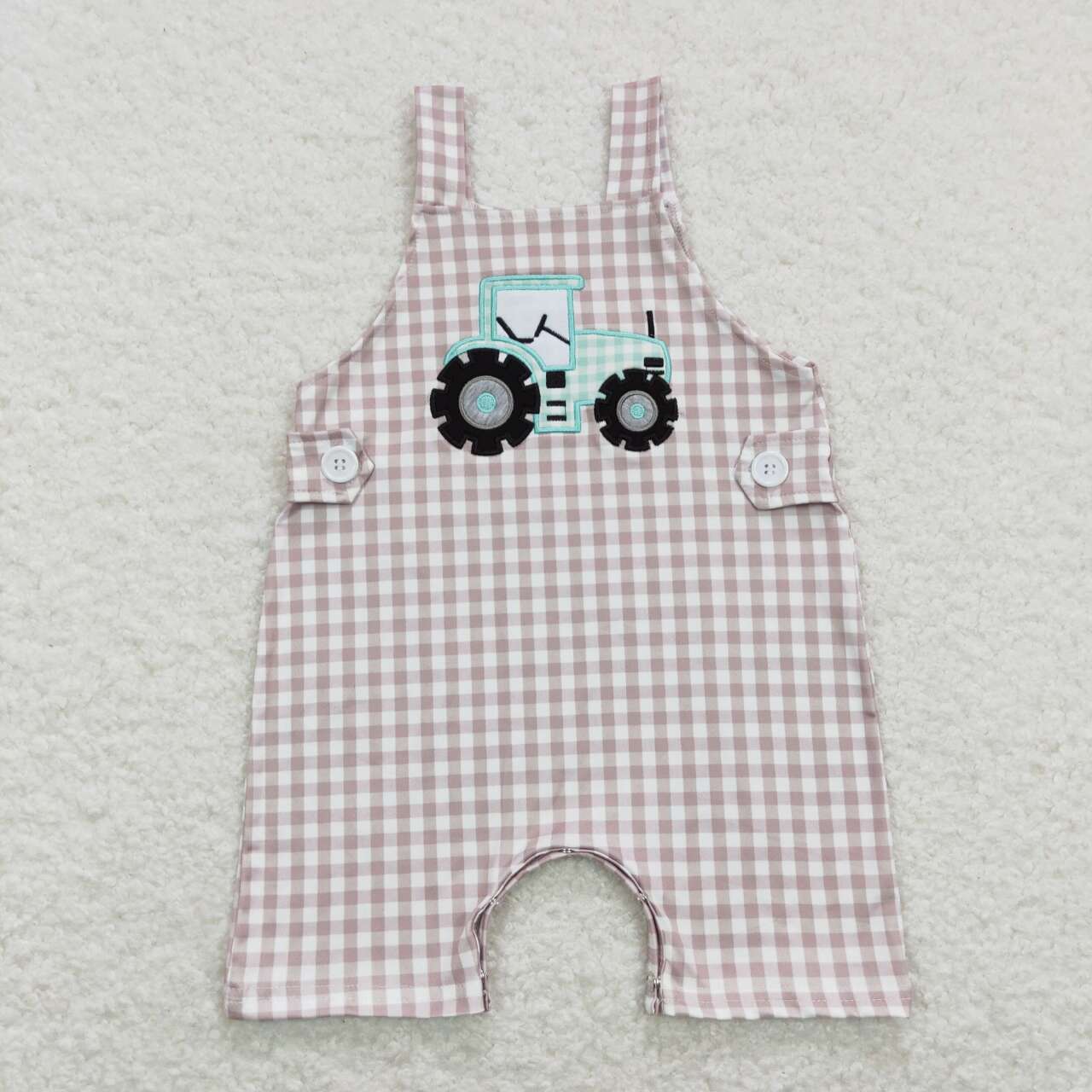 tractor embroidery baby boy lattice romper