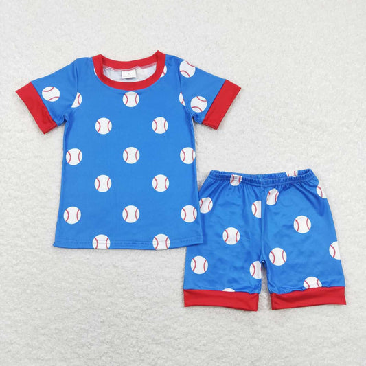 boy blue baseball shorts set