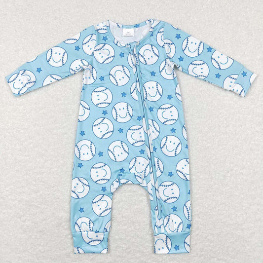 baby boy smiley baseball zip sleeper