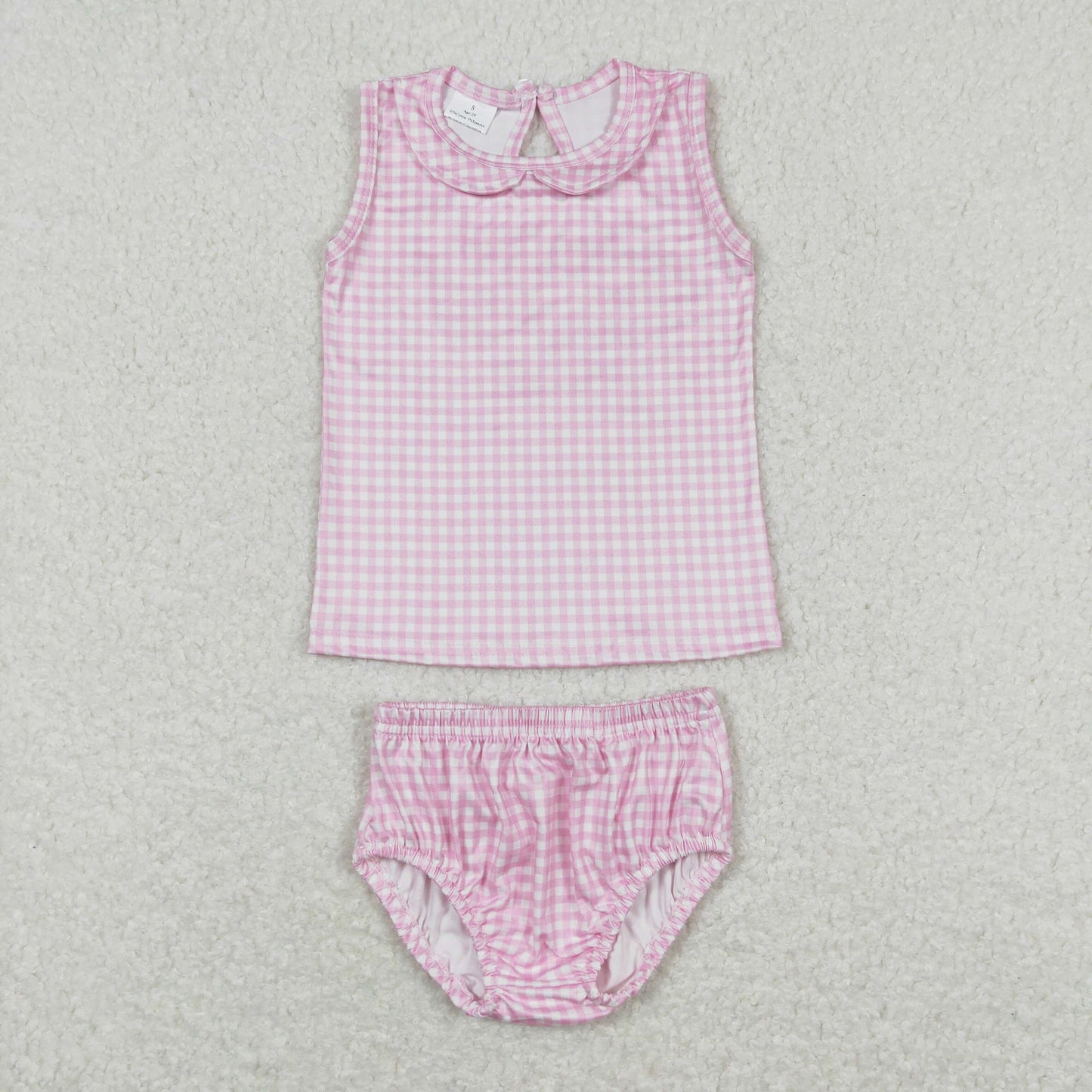 pink gingham baby girl bummie set for summer