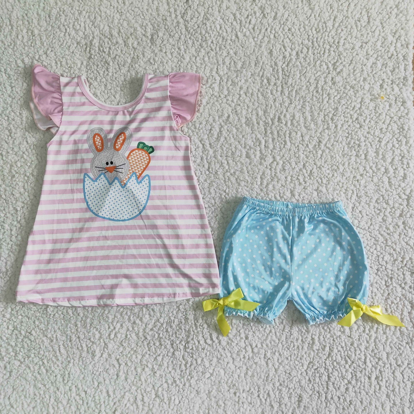 baby girl's easter pink blue rabbit carrot print shorts set