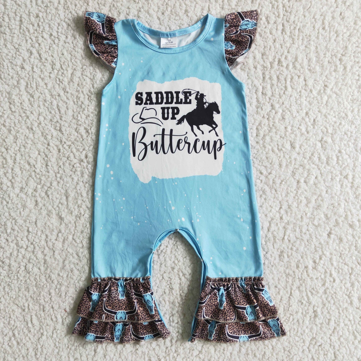 saddle up infant girl romper blue