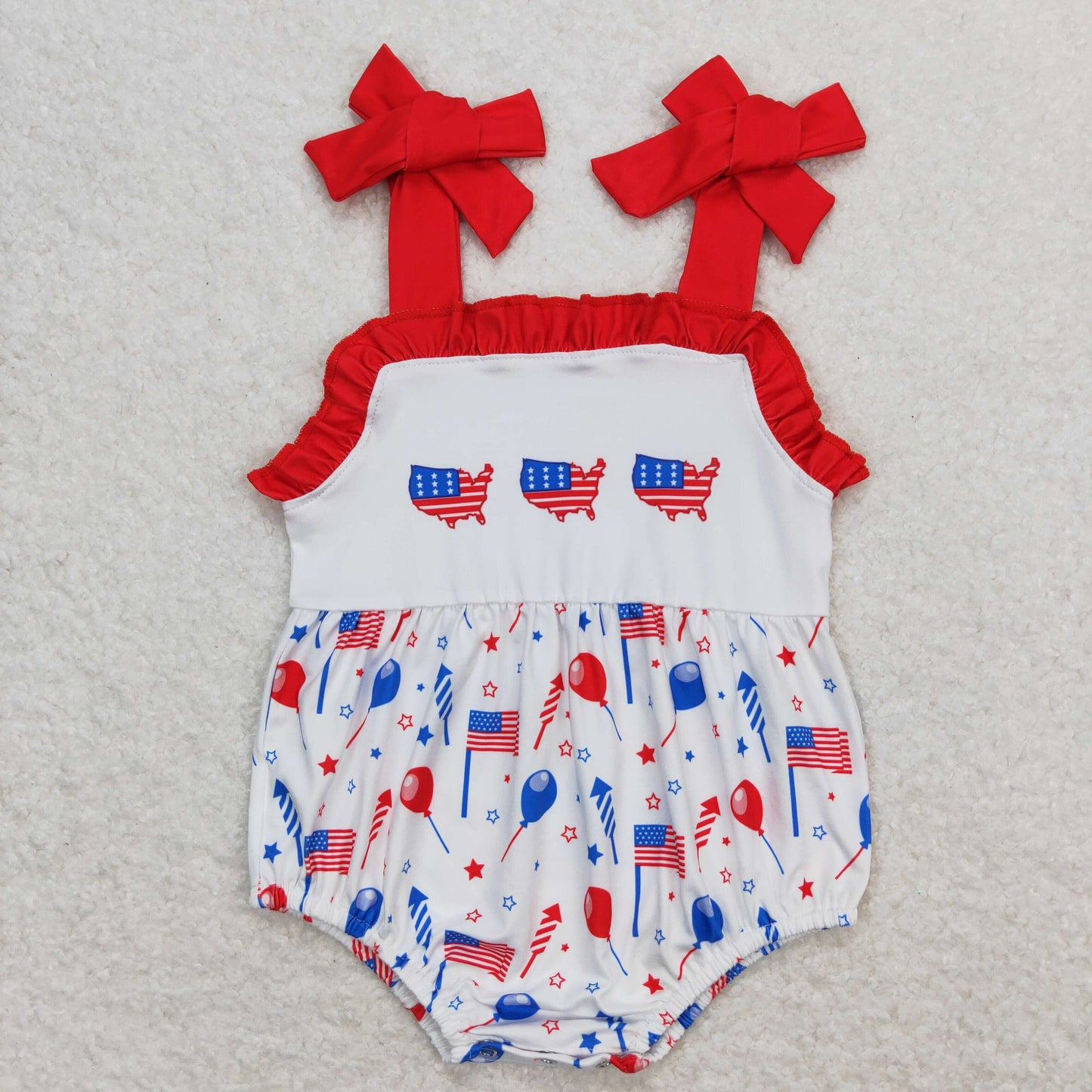 Across America Red Bow Baby Bubble Romper