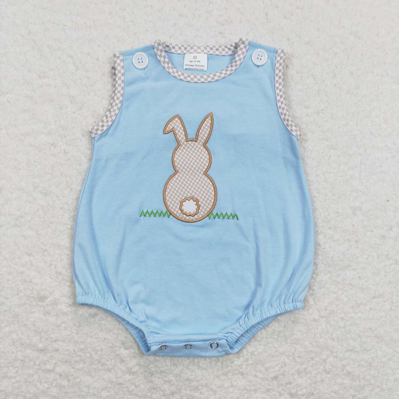 baby boy cotton blue bunny embroidery tank bubble