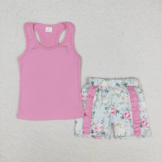 pink tank top floral shorts set girl summer clothing