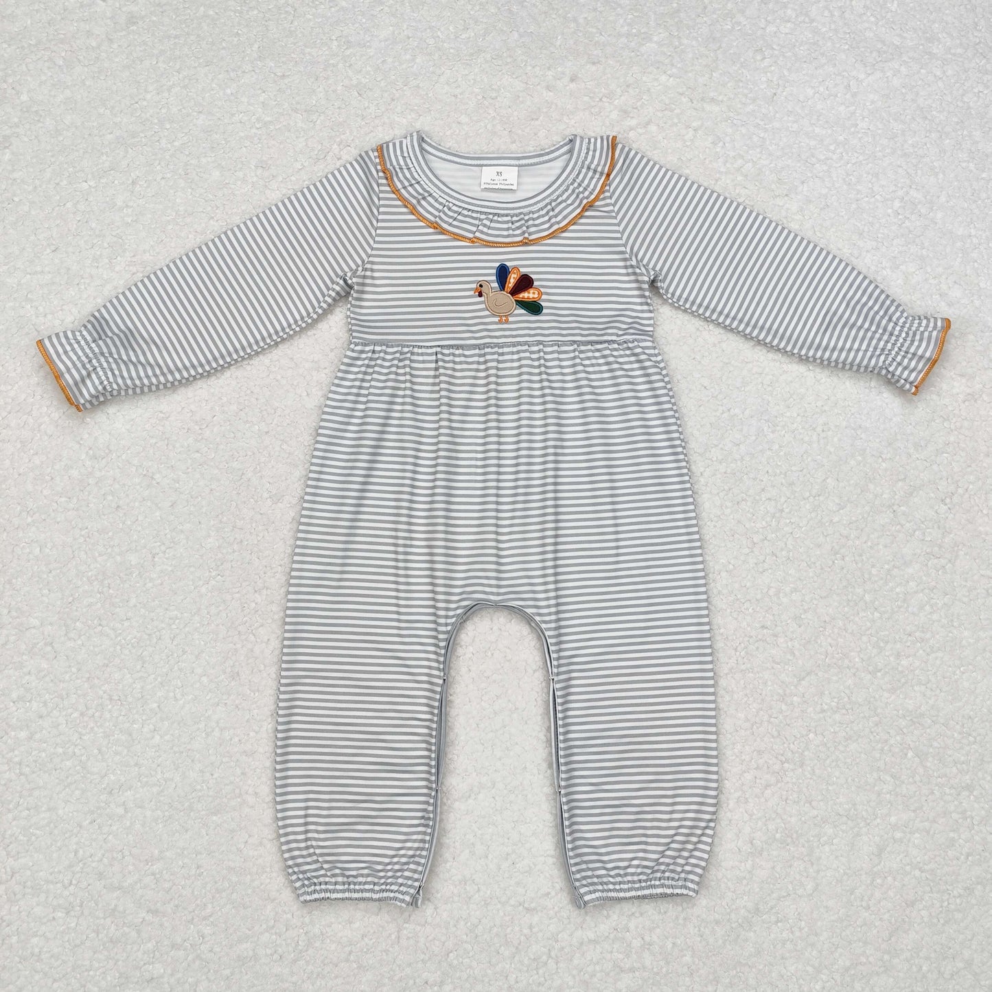 baby girl stripes turkey embroidered thanskgiving romper