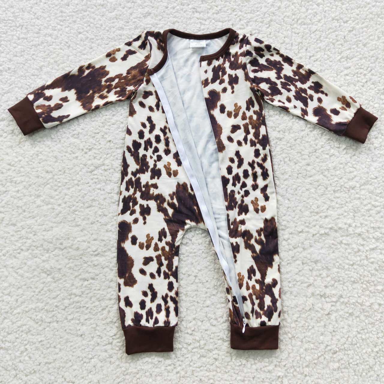 brown cow print zipper romper